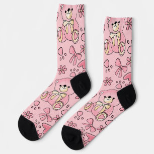 Coquette Roze Teddybeer Naadloos Patroon Sokken