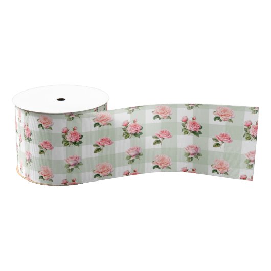 Coquette Sage Gingham & Roze Rozen Grosgrain Lint (Spoel)