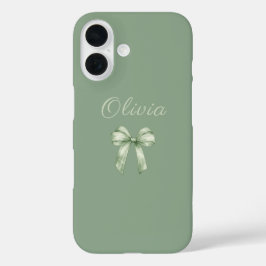 Coquette Sage Green Bow Initial iPhone 16 Hoesje