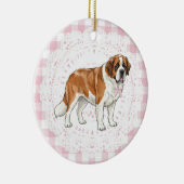 Coquette Saint Bernard Dog Pink Gingham Bows Keramisch Ornament (Rechts)