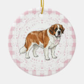 Coquette Saint Bernard Dog Pink Gingham Bows Keramisch Ornament (Voorkant)