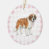 Coquette Saint Bernard Dog Pink Gingham Bows Keramisch Ornament (Links)