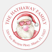  Coquette Santa Adreslabel Ronde Sticker (Voorkant)