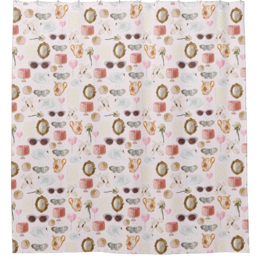 Coquette Schattige Girly Roze Vrouwelijke Retro Vi Douchegordijn (Voorkant)