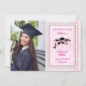 Coquette Schattigee Foto Roze Bow Afstuderen Aankondiging (Voorkant)