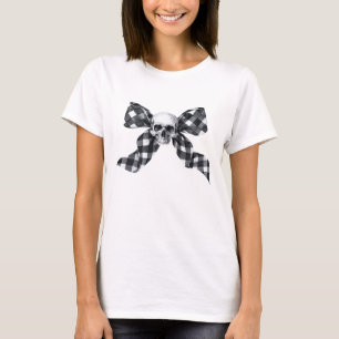 Coquette Skull Bow Geruite Gothic T Shirt