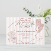 Coquette slumber party roze strepen verjaardag kaart (Staand voorkant)