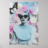 Coquette stijl roze en blauw Retro Pop Art Collage Poster (Voorkant)