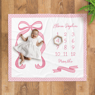 Coquette Stippenroze Strik Baby Meisje Mijlpalen Fleece Deken