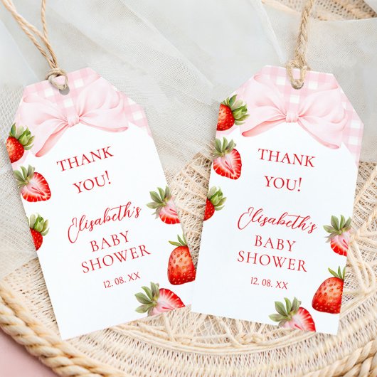Coquette Strawberry Baby Shower Cadeaulabel
