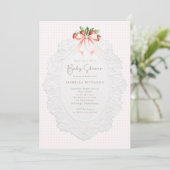 Coquette Strawberry Baby Shower Invitation (Debout devant)