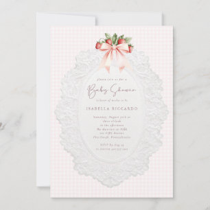 Coquette Strawberry Baby Shower Uitnodiging