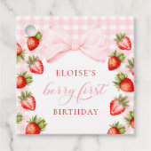 Coquette Strawberry eerste verjaardag Bedankjes Labels (Voorkant)