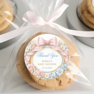 Coquette Strik Blossom Baby Shower Bedankt Ronde Sticker