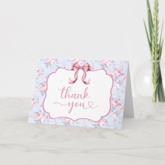 Coquette Strik lint binnen bruiloftfeestje Bedankkaart (Voorkant)