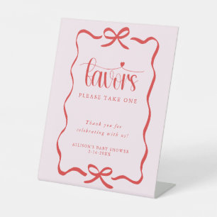 Coquette strik roze rood babyshower favoren reclamebord met voetstuk