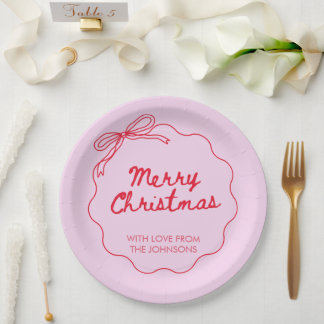 Coquette strik roze rood kerst modern schattig papieren bordje