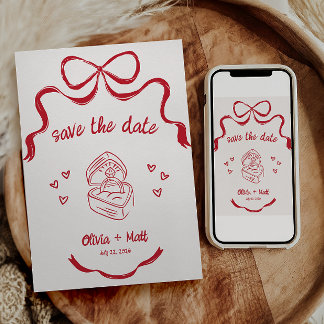 Coquette Strik Save the Date Kaart Rood Lint