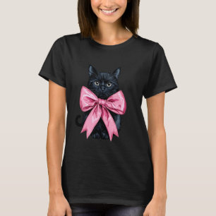 Coquette Strik Zwart Kat Moeder Roze Lint Moeder M T-shirt