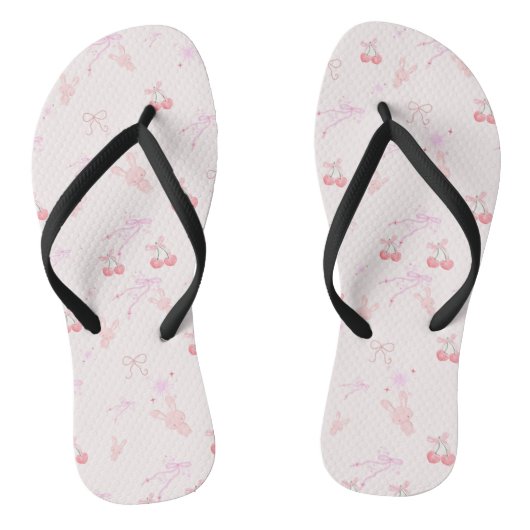 Coquette Style Flip-Flops with Bunnies & Cherries Teenslippers (Voetbed)