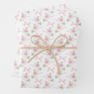 Coquette Toile De Jouy Pink Bow Inpakpapier Vel