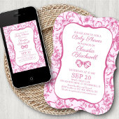 Coquette Toile rose Bébé Douche Invitation
