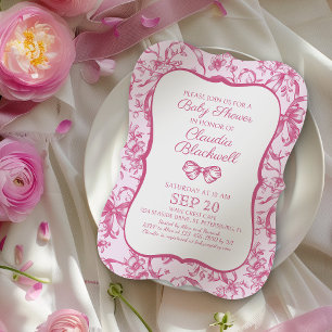 Coquette Toile rose Bébé Douche Invitation
