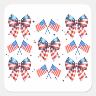 Coquette, usa, rood, wit, blauw, 4th of July cadea Vierkante Sticker