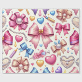 Coquette Verjaardag Wrapping Papier, Bogen, Parels Cadeaupapier (Vlak)
