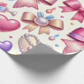 Coquette Verjaardag Wrapping Papier, Bogen, Parels Cadeaupapier (Hoek)