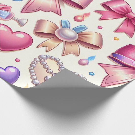 Coquette Verjaardag Wrapping Papier, Bogen, Parels Cadeaupapier (Hoek)