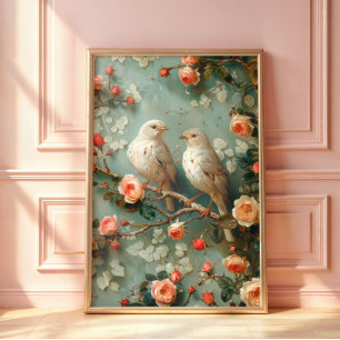 Coquette Vogels Bloemen Poster