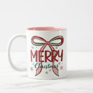 Coquette vrolijk kerstfeest Retro Kerstmis Strik V Tweekleurige Koffiemok