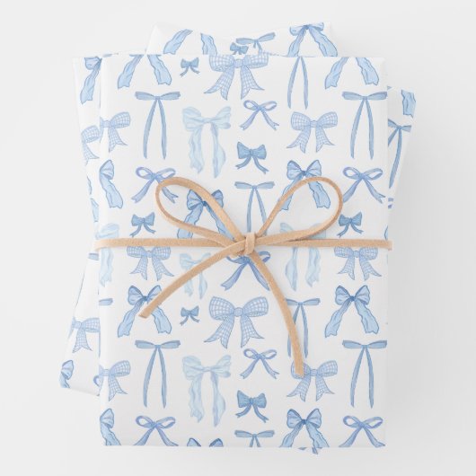Coquette Vrouwelijke Blauwe Bogen & Linten Inpakpapier Vel (In situ)