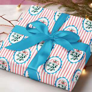 Coquette Watercolor Mistletoe Kerstpatroon Cadeaupapier