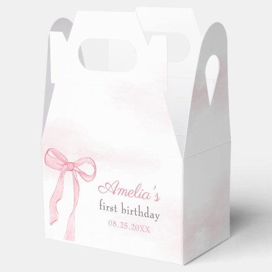 Coquette Waterverf Roze Schattigee strik Verjaarda Bedankdoosjes (Geopend)