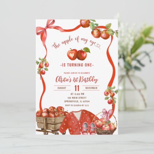 Coquette Wavy Bow Apple 1e verjaardag Kaart (Staand voorkant)