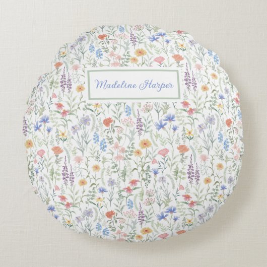 Coquette Wildflower Meadow Personalised Rond Kussen (Voorkant)