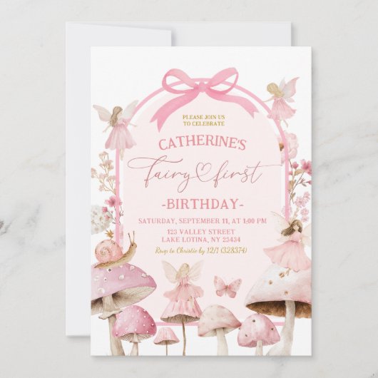 Coquette wit en roze fee eerste verjaardag kaart (Voorkant)