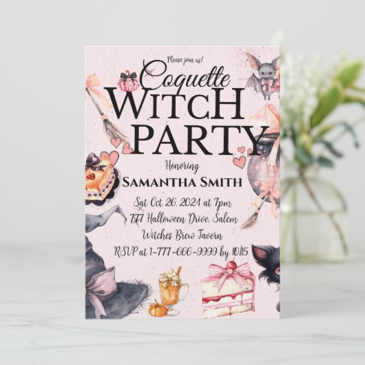Coquette Witch Party Halloween Invitation (Debout devant)