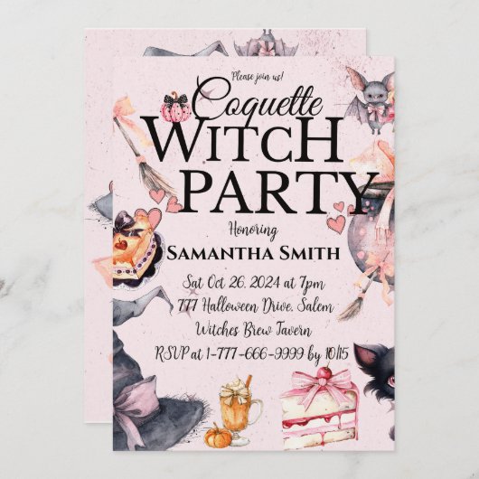 Coquette Witch Party Halloween Invitation (Devant / Derrière)