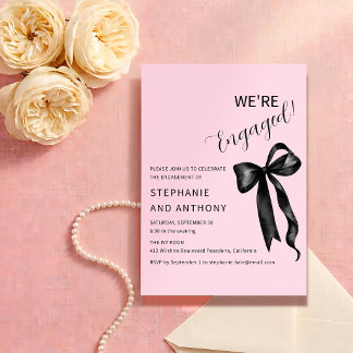 Coquette Zwarte Strik Blush Roze Verlovingsfeest Kaart