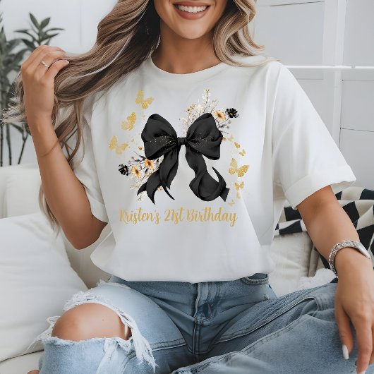 Coquette Zwarte Strik Wilde Bloemen Verjaardag T-shirt