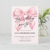 Coquettish Bow Pink Birthday Invitation Kaart (Staand voorkant)