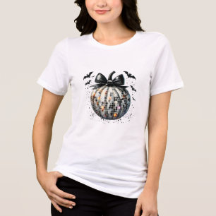 Coquettish Disco Ball Pumpkin Black Bow Tri-Blend Shirt