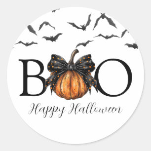 Coquettish Halloween Boo Pumpkin Bats Black Bow Ronde Sticker