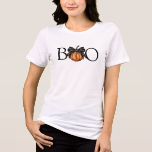 Coquettish Halloween Boo Pumpkin Stars Zwart Bow Tri-Blend Shirt