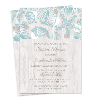 Coquillage blanc bois Bridal Douche Invitation