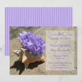 Coquillage et Hortensia Violet Save the Date (Devant / Derrière)
