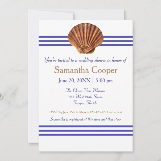 Coquillage nautique - Invitation de douche nuptial (Devant)